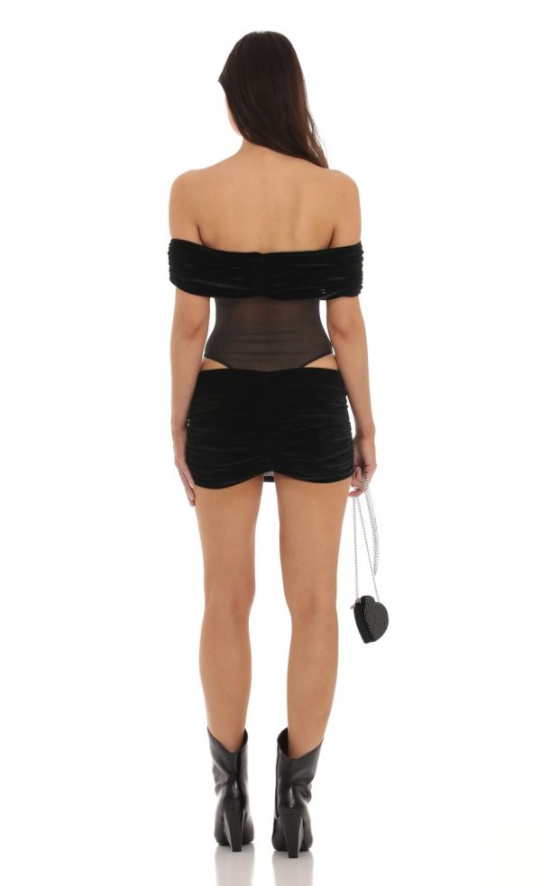 Velvet Off Shoulder Two Piece Set in Black - Image 2
