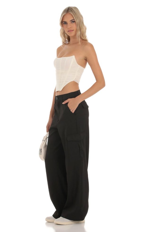 Hecate Wide Leg Cargo Pants in Black