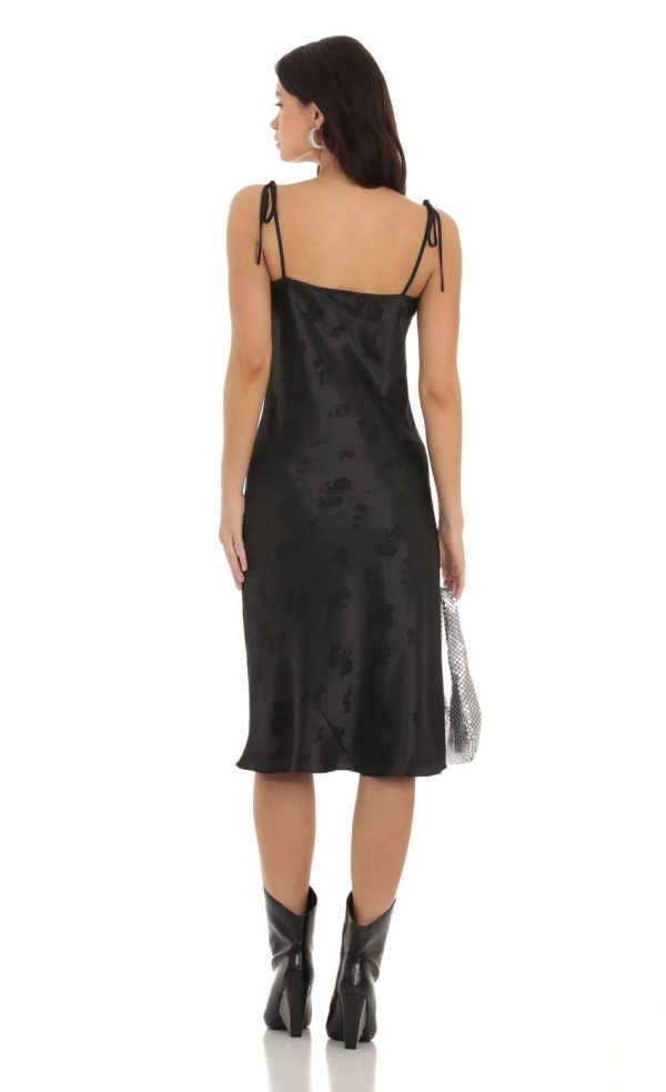 Floral Satin Midi Dress in Black - Image 2