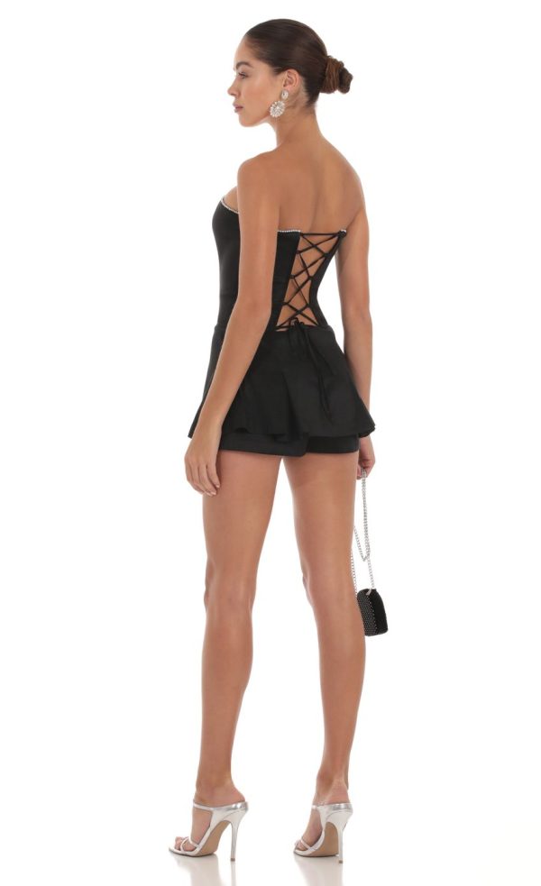Rhinestone Romper in Black - Image 2