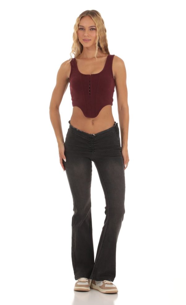 Ribbed Corset Tank Top in Maroon - Image 4