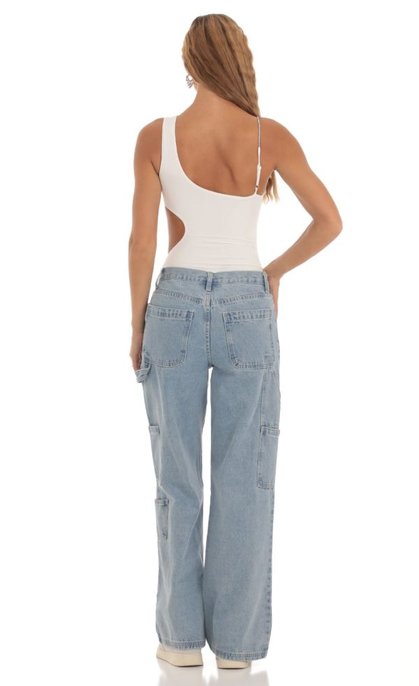 Rhinestone Cutout Bodysuit in White - Image 3