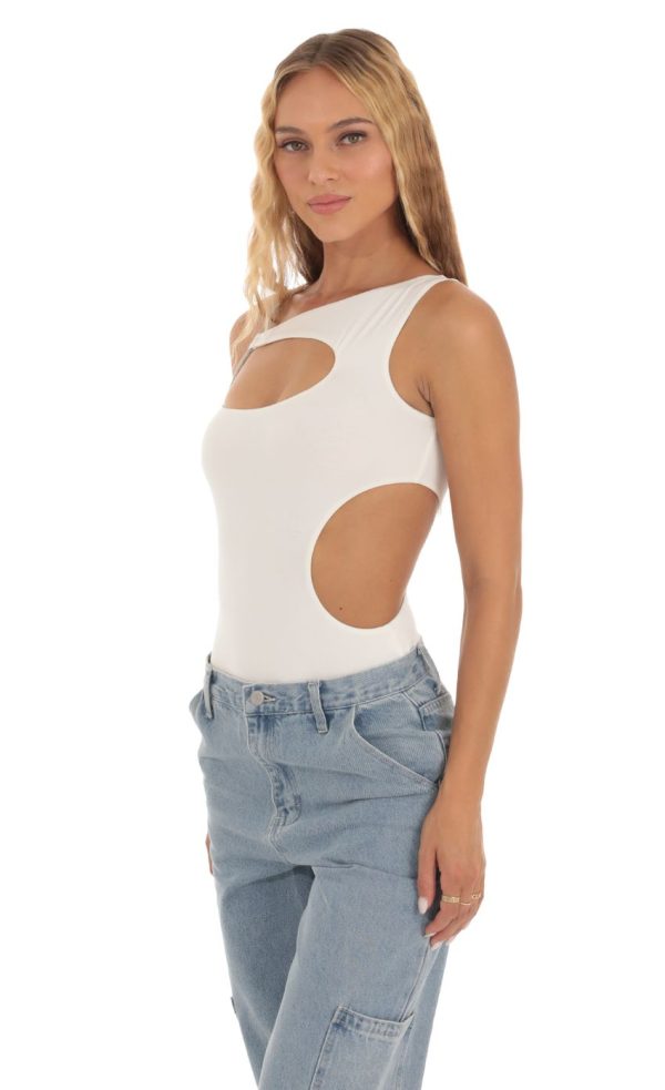 Rhinestone Cutout Bodysuit in White - Image 4