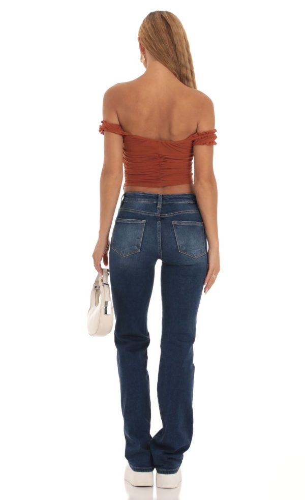 Mesh Off Shoulder Top in Rust - Image 2