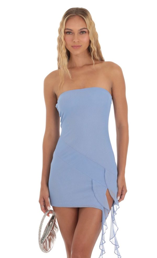 Strapless Tassel Dress in Blue - Image 4