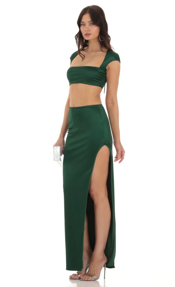 Satin Two Piece Set in Green - Image 3