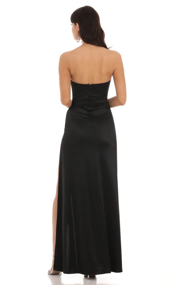Jayella Flower Strapless Maxi Dress in Black - Image 2
