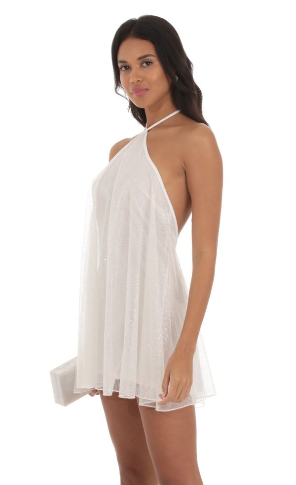 Shimmer Halter Shift Dress in White - Image 2
