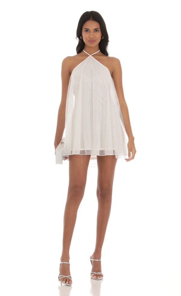 Shimmer Halter Shift Dress in White - Image 4
