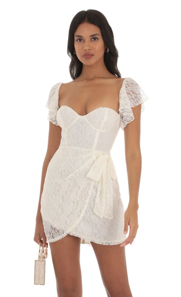 Lace Corset Wrap Dress in Ivory
