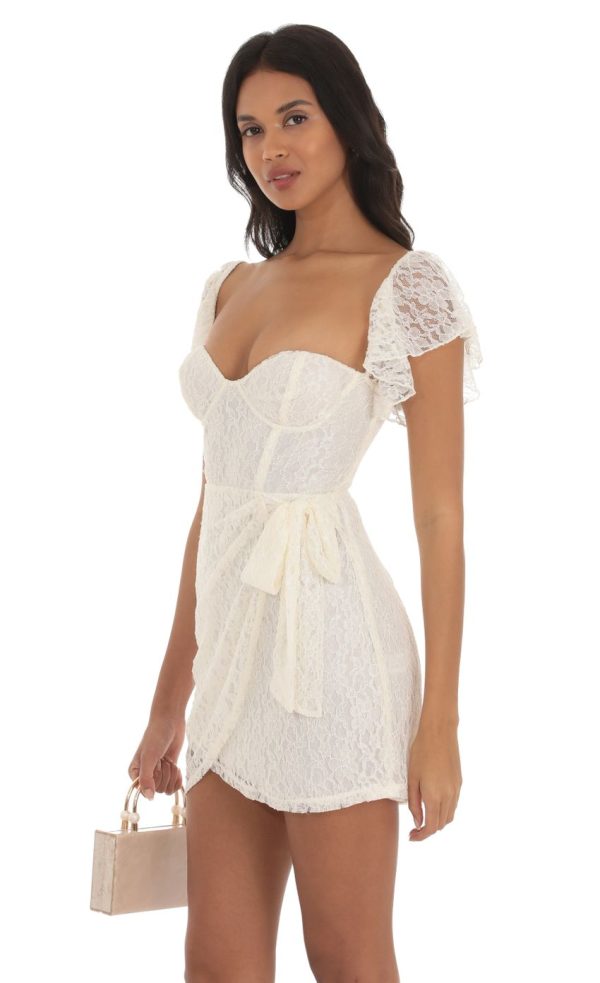 Lace Corset Wrap Dress in Ivory - Image 3