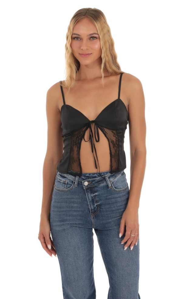 Satin Lace Top in Black