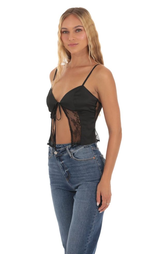 Satin Lace Top in Black - Image 3