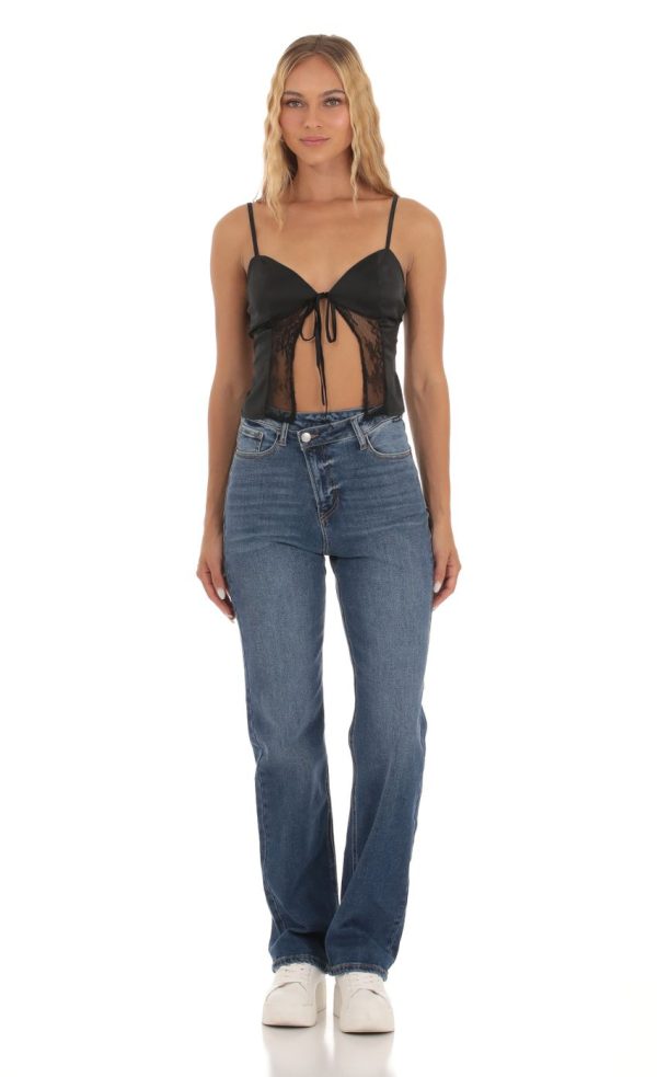 Satin Lace Top in Black - Image 4