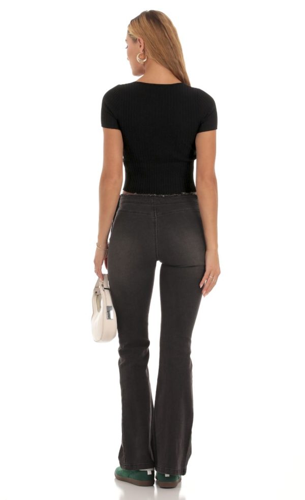 Ribbed Knit Top in Black - Image 2