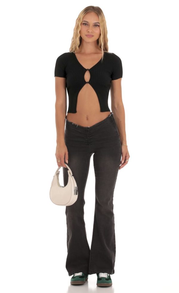 Ribbed Knit Top in Black - Image 3