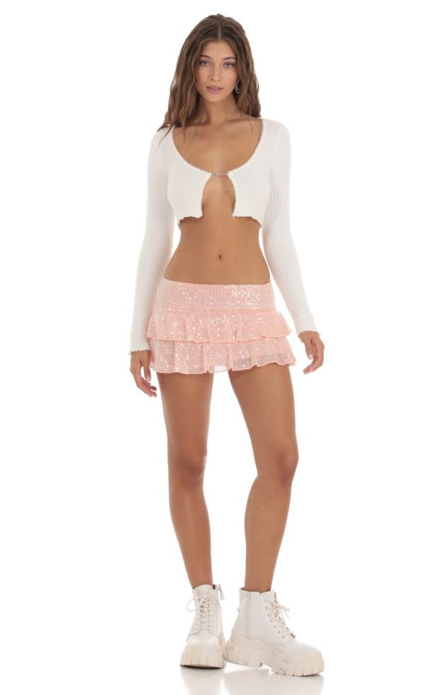 Fuzzy Rhinestone Cardigan in White - Image 4
