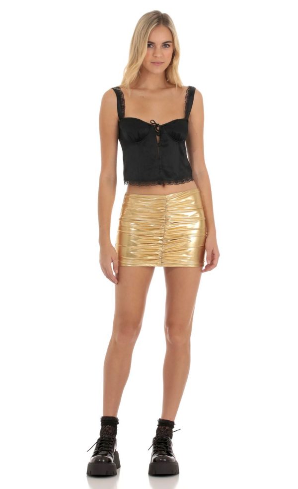 Violeta Metallic Ruched Skirt in Gold