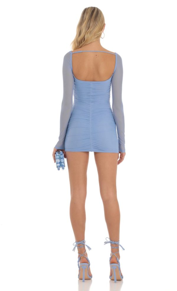 Mesh Corset Long Sleeve Dress in Blue - Image 2