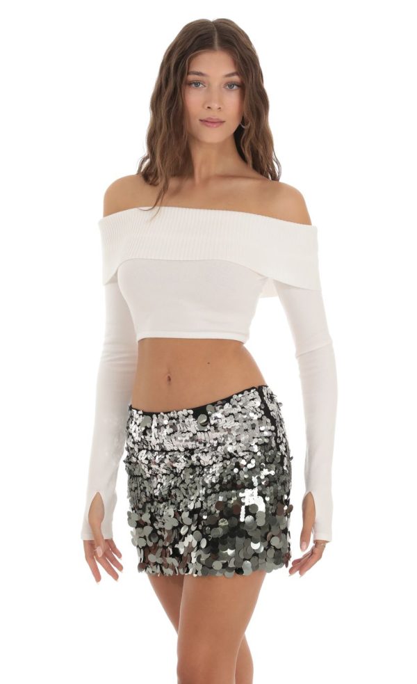 Off Shoulder Knit Top in White - Image 3