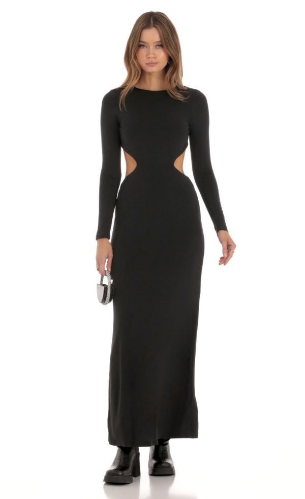 Cutout Open Back Dress in Black - Image 2
