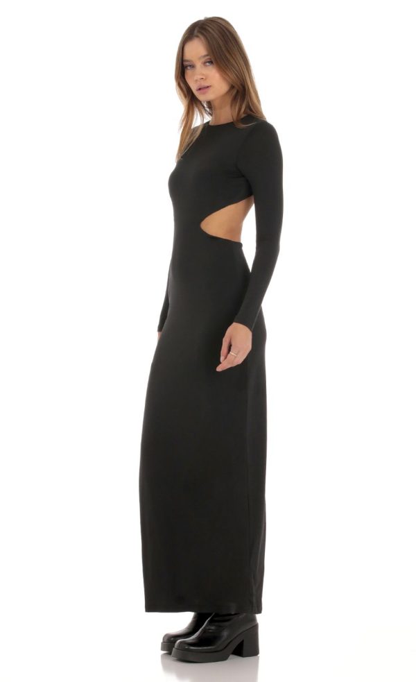 Cutout Open Back Dress in Black - Image 3