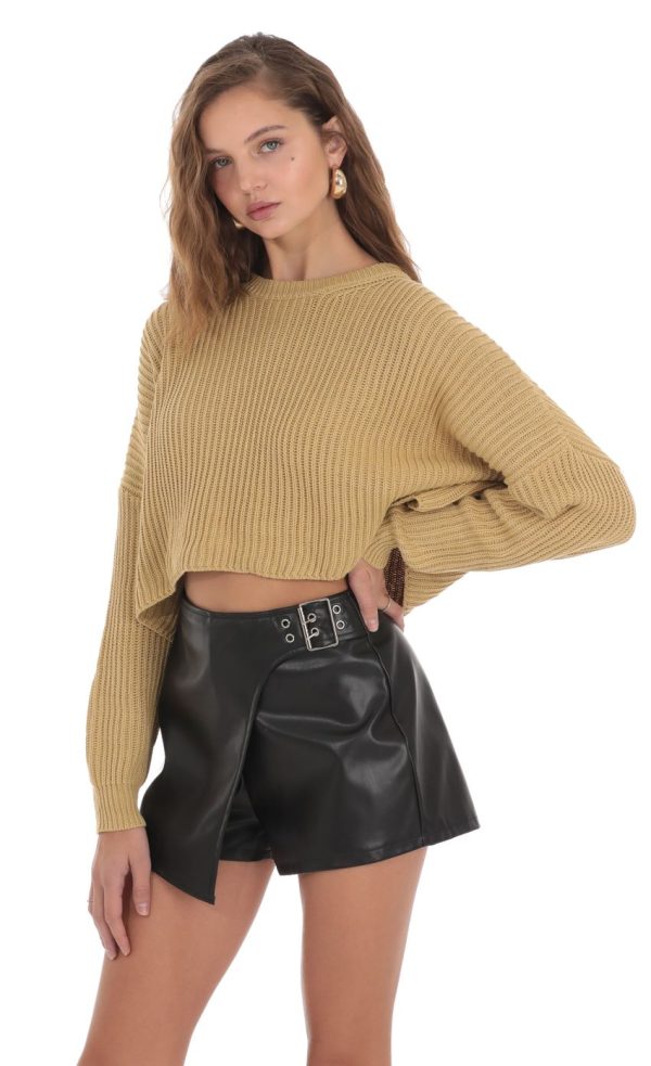 Leather Buckle Shorts in Black - Image 3