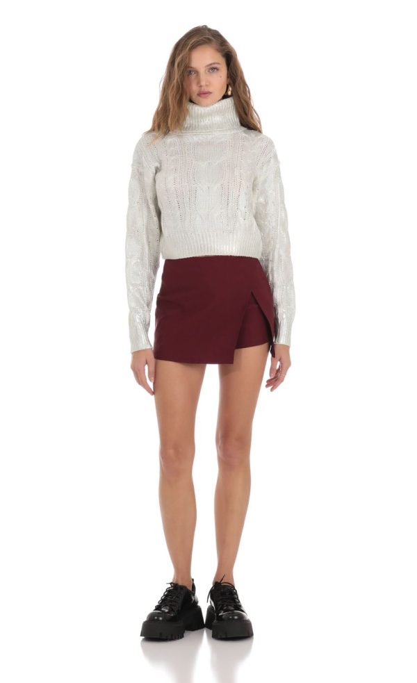 Silver Shimmer Turtleneck Jumper in White - Image 4