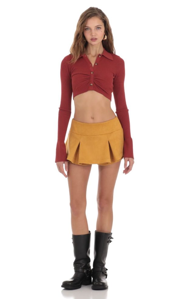 Ribbed Collared Top in Maroon - Image 4