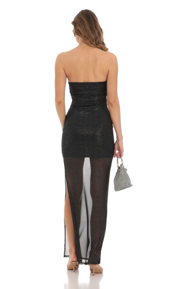 Shimmer Mesh Strapless Maxi Dress in Black - Image 2