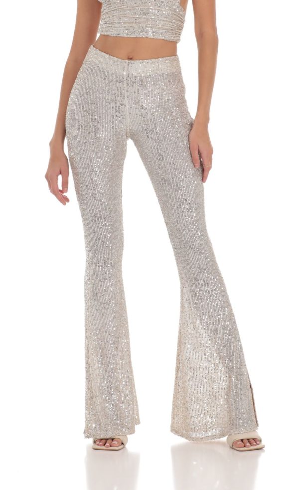 Silver Sequin Halter Three Piece Set in Cream - Image 4