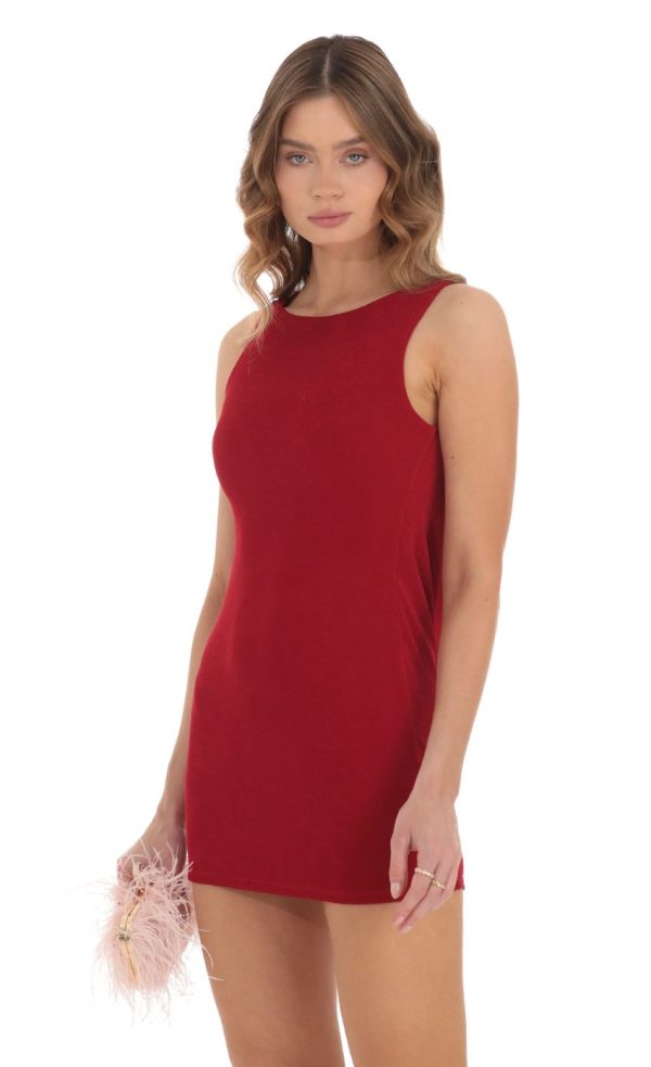 High Neck Open Back Dress in Red - Image 3