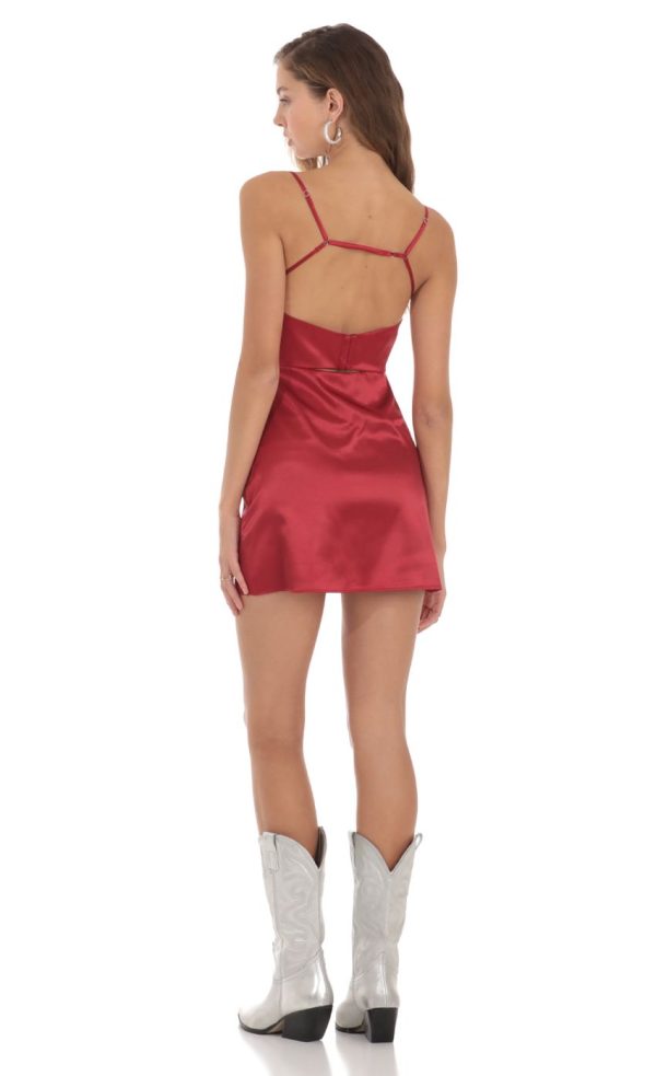 Satin Strappy Back Dress in Red - Image 2