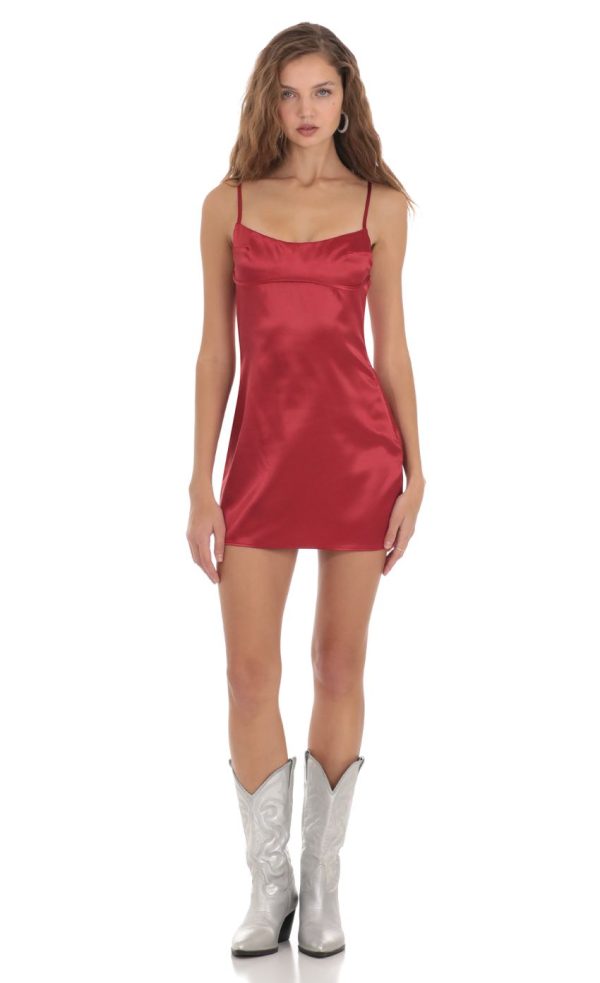 Satin Strappy Back Dress in Red - Image 4