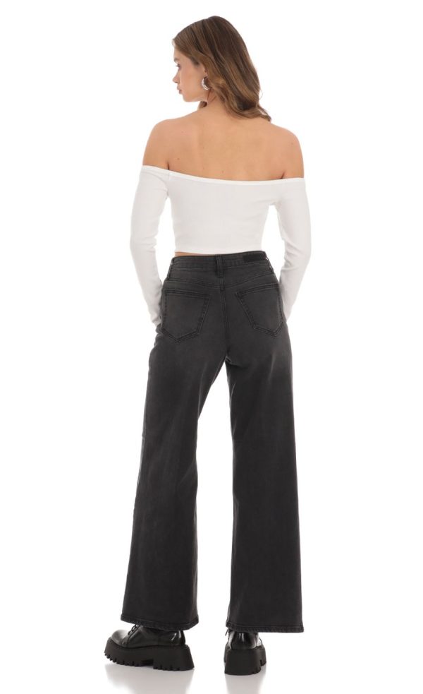 Off Shoulder Crop Top in White - Image 2