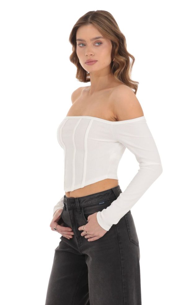 Off Shoulder Crop Top in White - Image 3