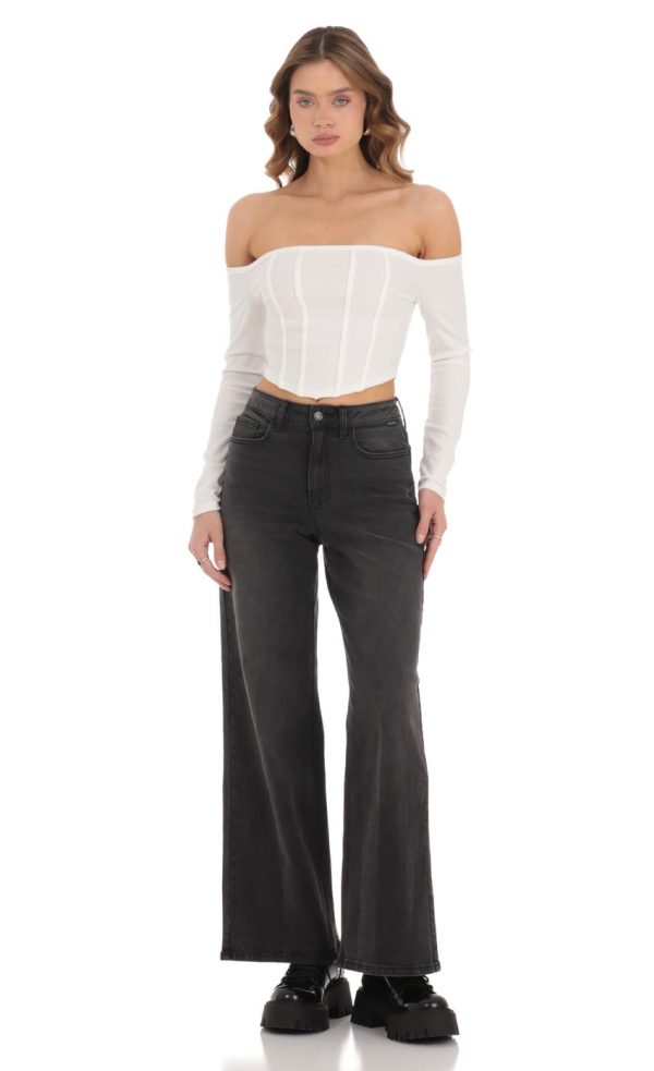 Off Shoulder Crop Top in White - Image 4