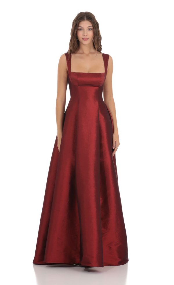 Square Neck Fit and Flare Gown in Maroon - Image 2