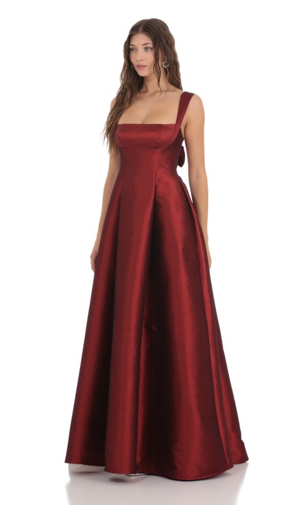 Square Neck Fit and Flare Gown in Maroon - Image 3