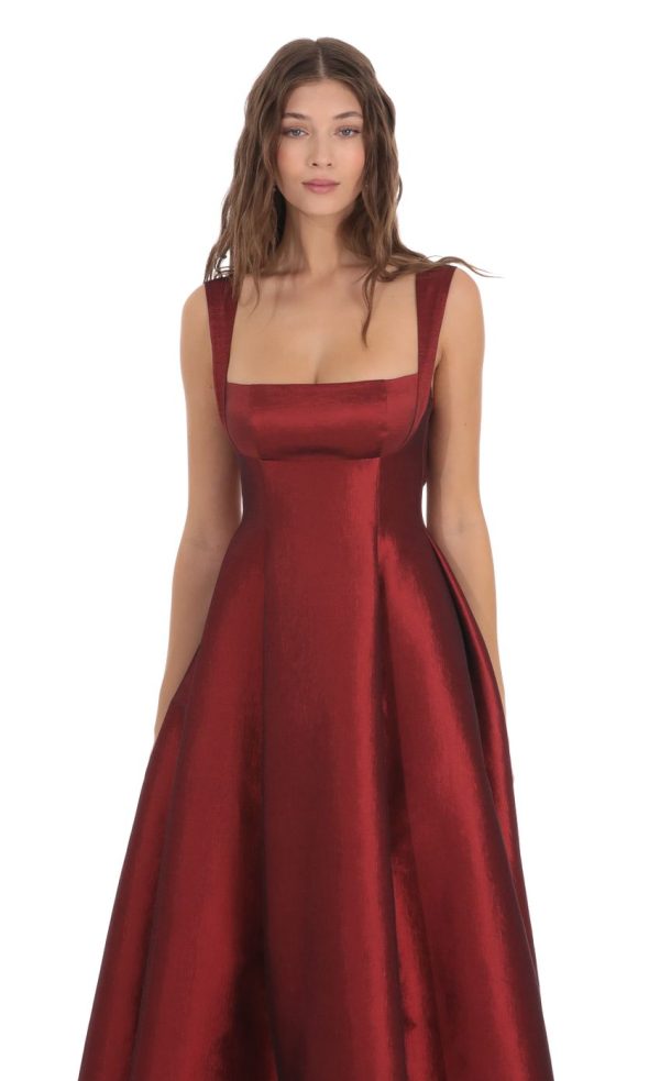 Square Neck Fit and Flare Gown in Maroon - Image 4