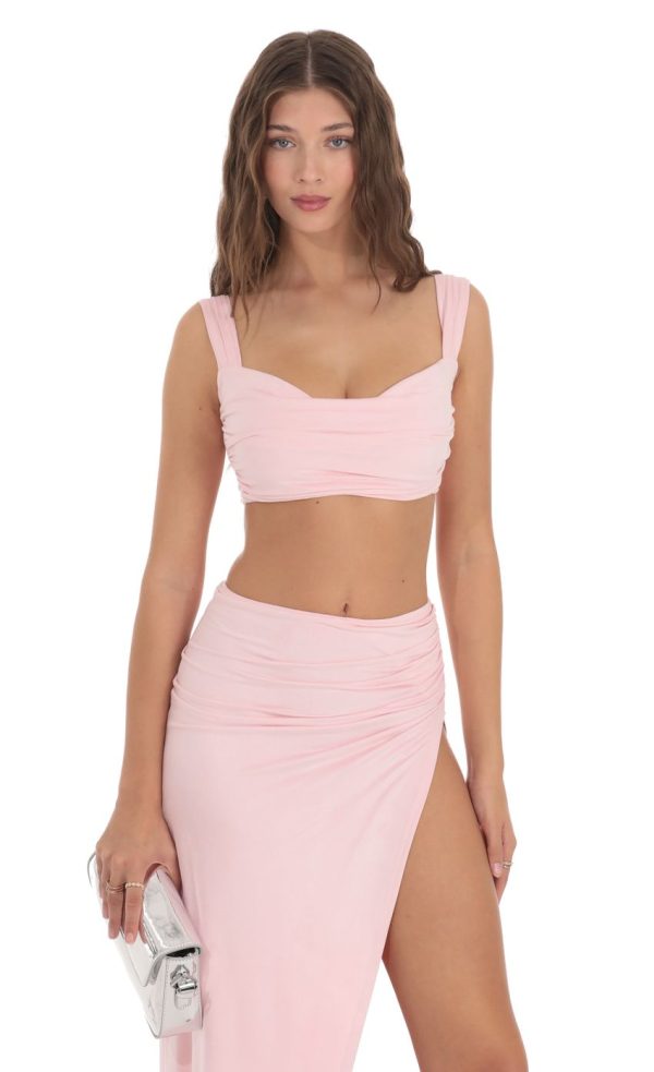 Suede Ruched Two Piece Set in Pink - Image 4