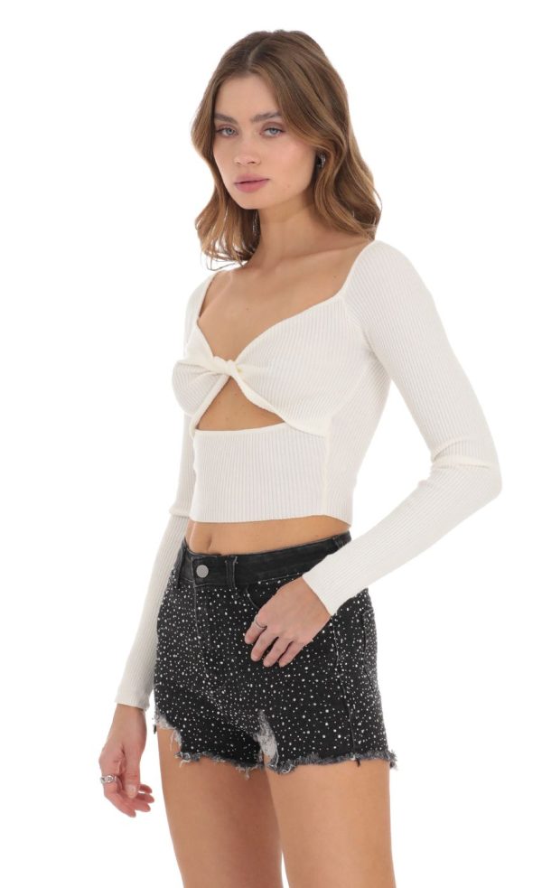 Ribbed Cutout Top in White - Image 3
