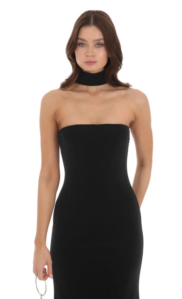 Velvet Reverse Halter Dress in Black - Image 4