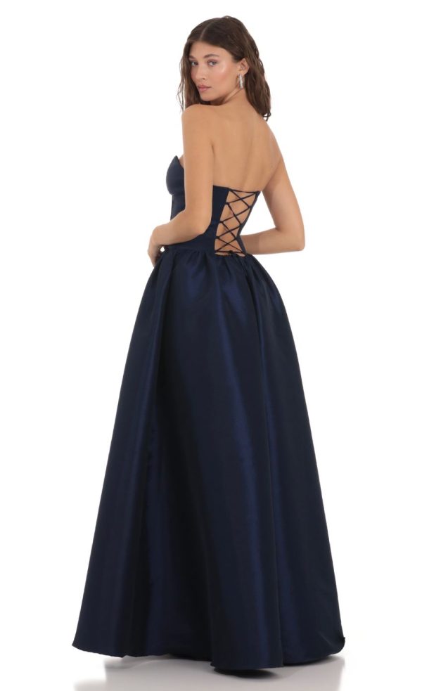 Corset Strapless Gown Dress in Navy - Image 2