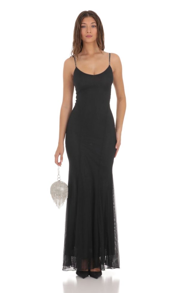 Rhinestone Open Back Shimmer Dress in Black - Image 2