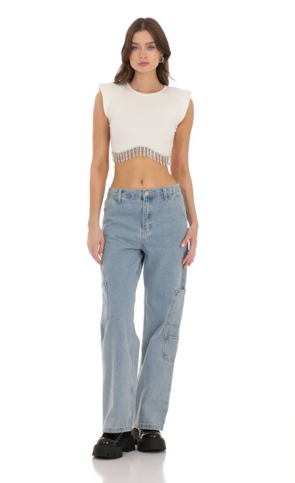 Rhinestone Fringe Knit Top in White - Image 4