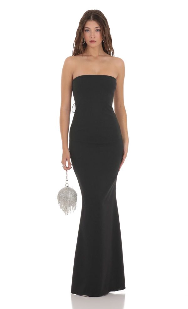 Back Bow Strapless Maxi Dress in Black - Image 2
