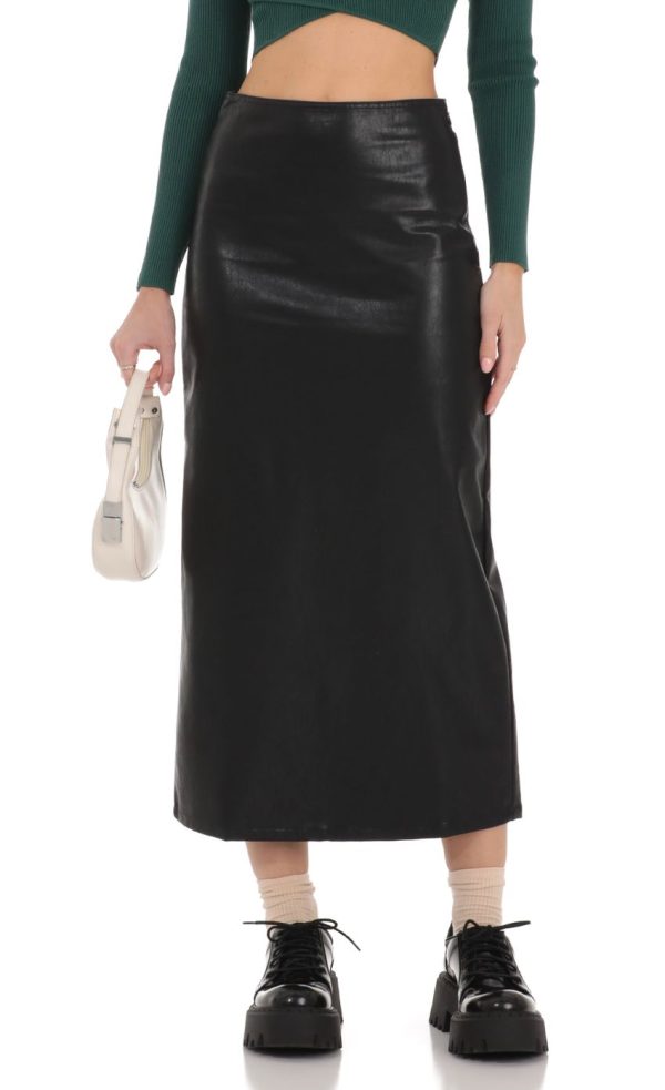 Faux Leather Maxi Skirt in Black - Image 4