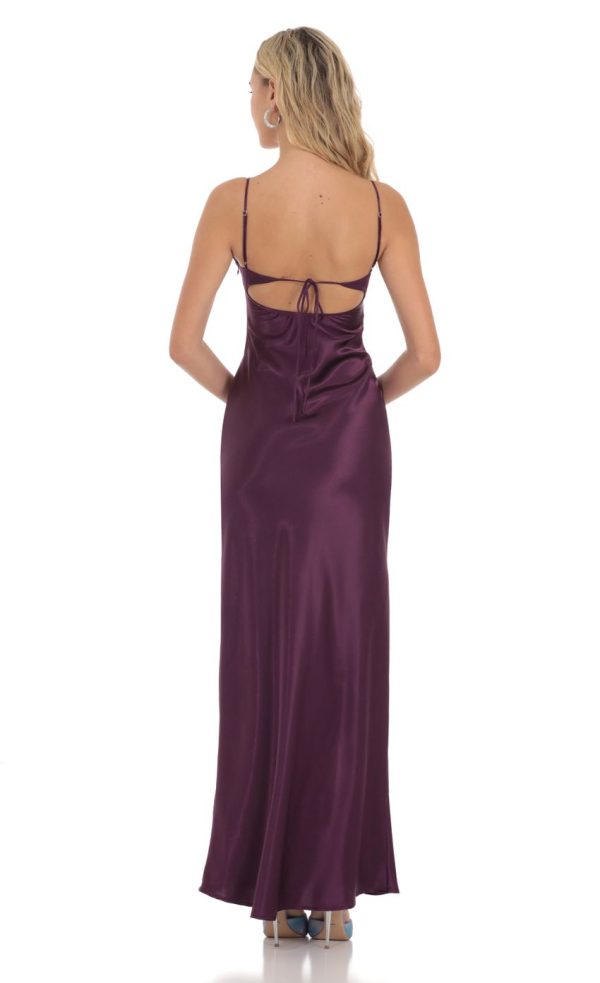 Satin Front Tie Maxi Dress in Purple - Image 2