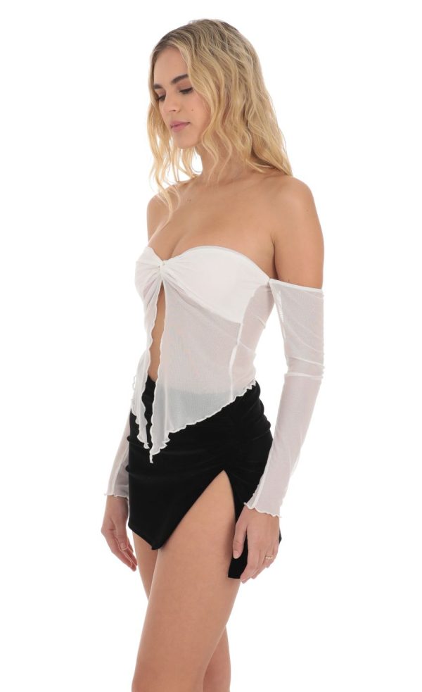 Mesh Off Shoulder Top in White - Image 3